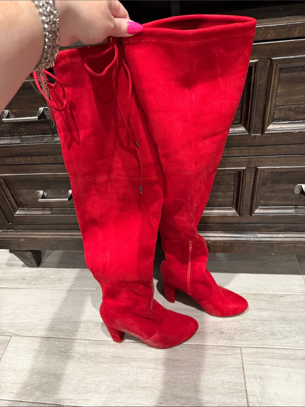 Fashion Nova Red Over-the-Knee Suede Boots